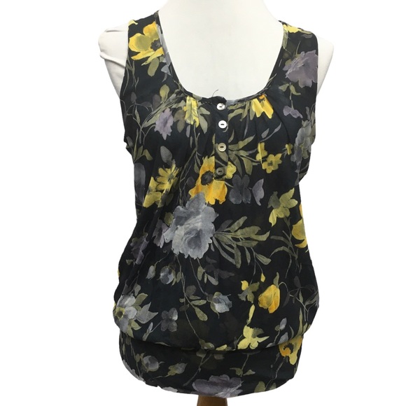 Johnny Heaven Black Floral Layered Mesh Blouson Top Misses size XL - Picture 1 of 7